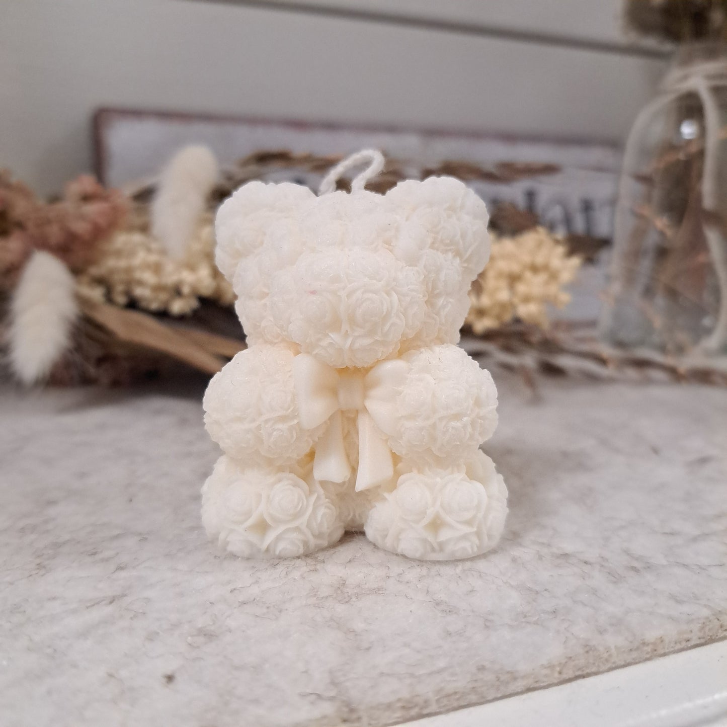 Kerze "Rosenbärchen", 6x5cm, 100% Rapswachs, PERSONALISIERBAR