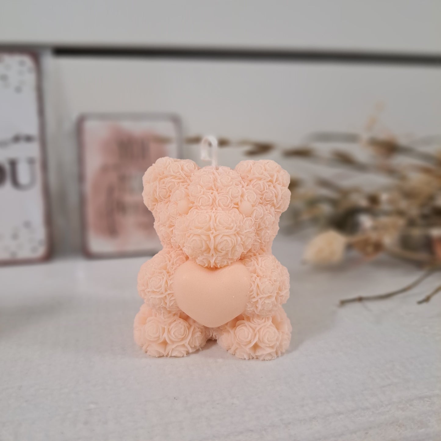 Kerze "Rosenbärchen", 6x5cm, 100% Rapswachs, PERSONALISIERBAR