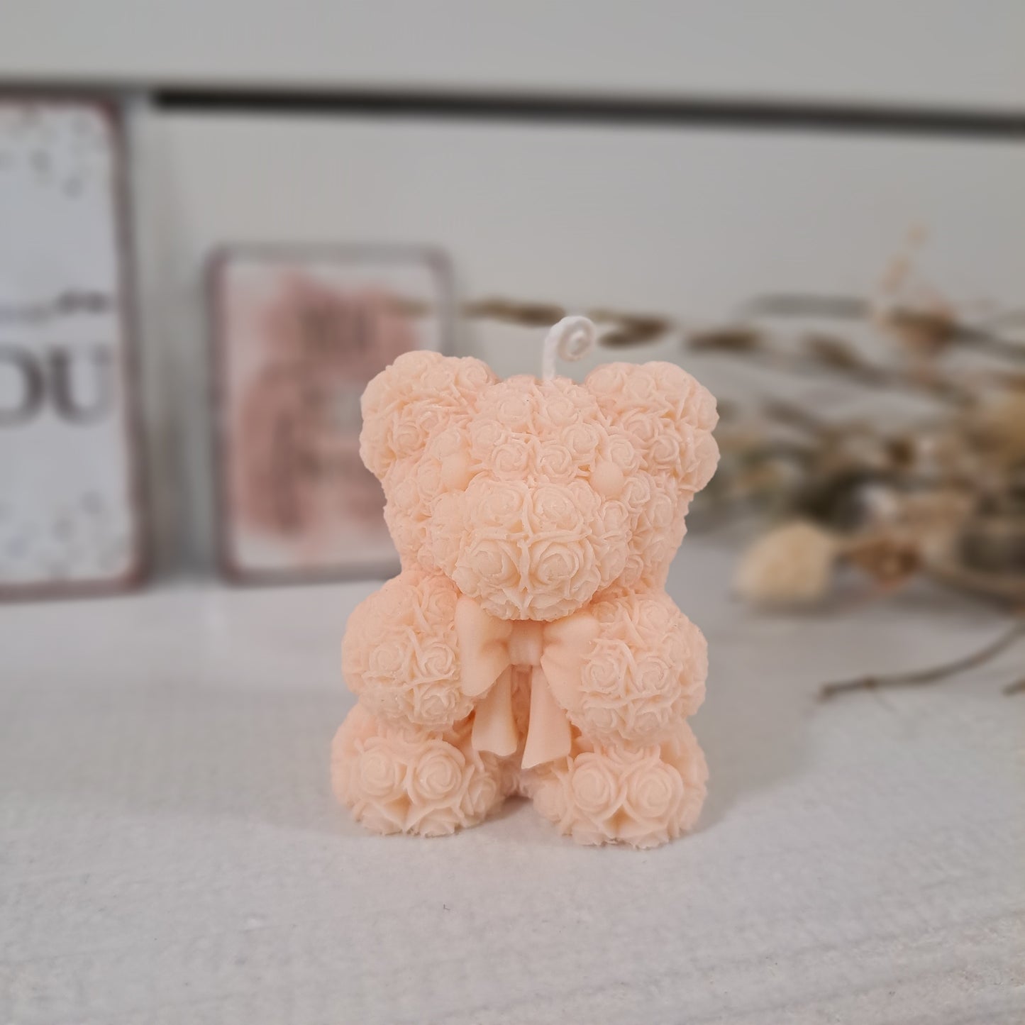 Kerze "Rosenbärchen", 6x5cm, 100% Rapswachs, PERSONALISIERBAR