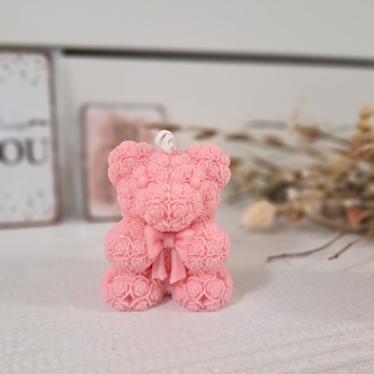 Kerze "Rosenbärchen", 6x5cm, 100% Rapswachs, PERSONALISIERBAR