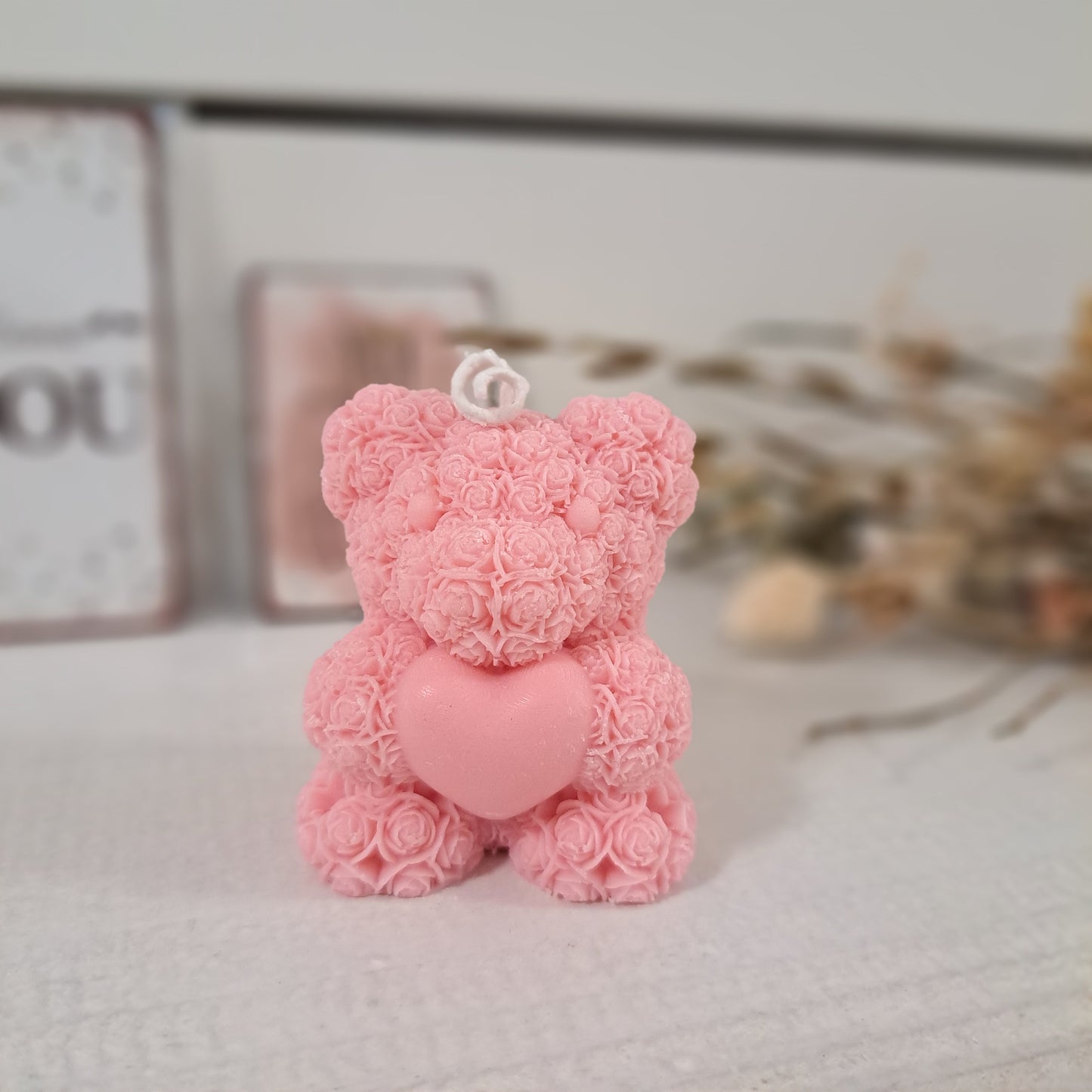 Kerze "Rosenbärchen", 6x5cm, 100% Rapswachs, PERSONALISIERBAR