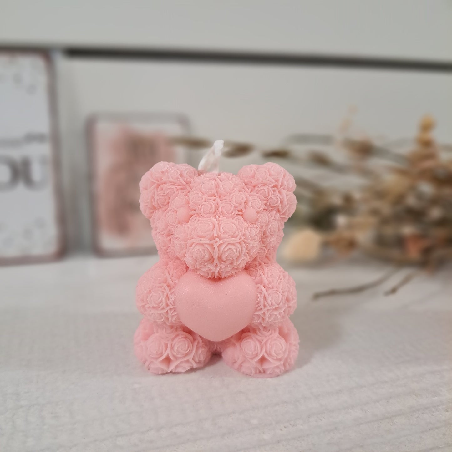 Kerze "Rosenbärchen", 6x5cm, 100% Rapswachs, PERSONALISIERBAR