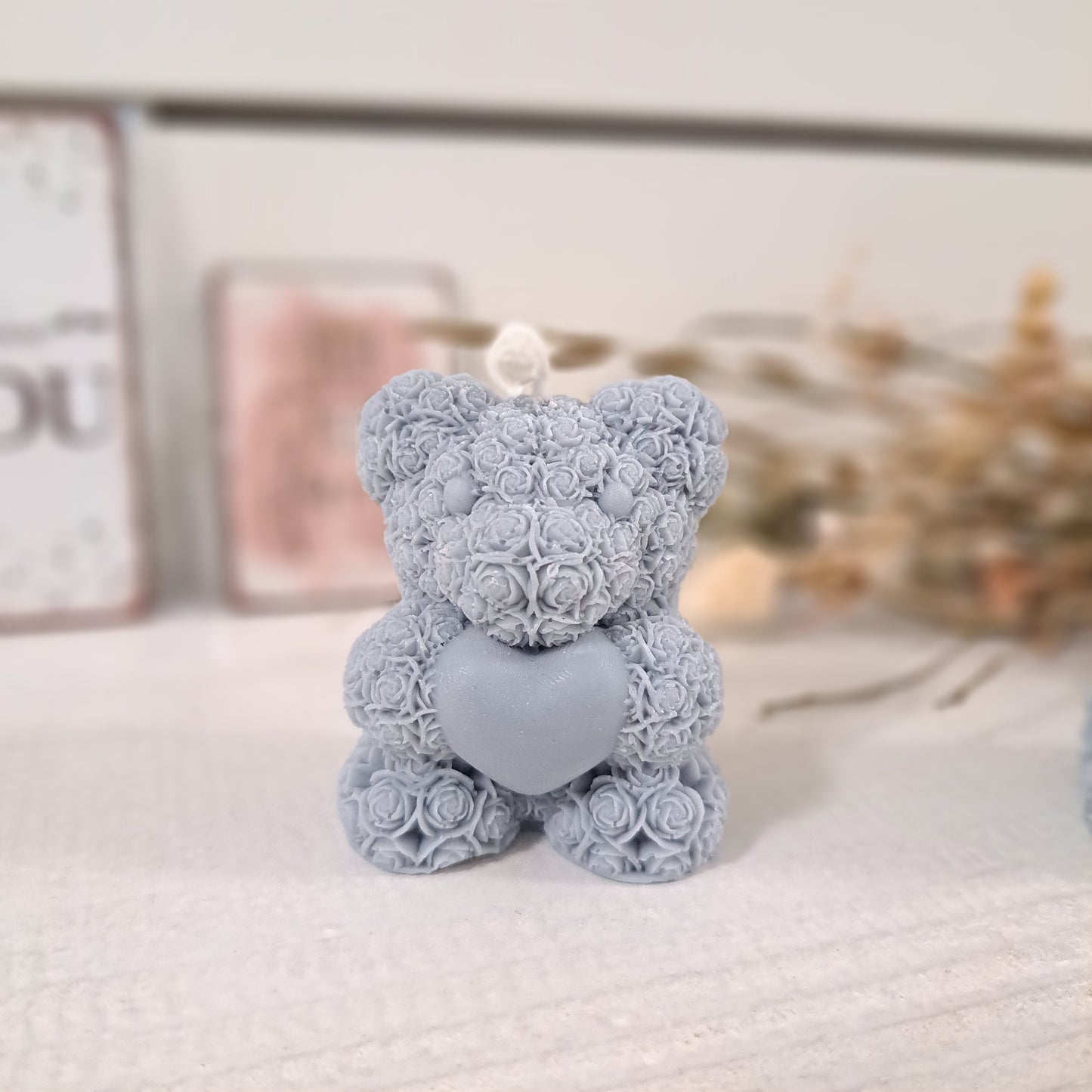 Kerze "Rosenbärchen", 6x5cm, 100% Rapswachs, PERSONALISIERBAR