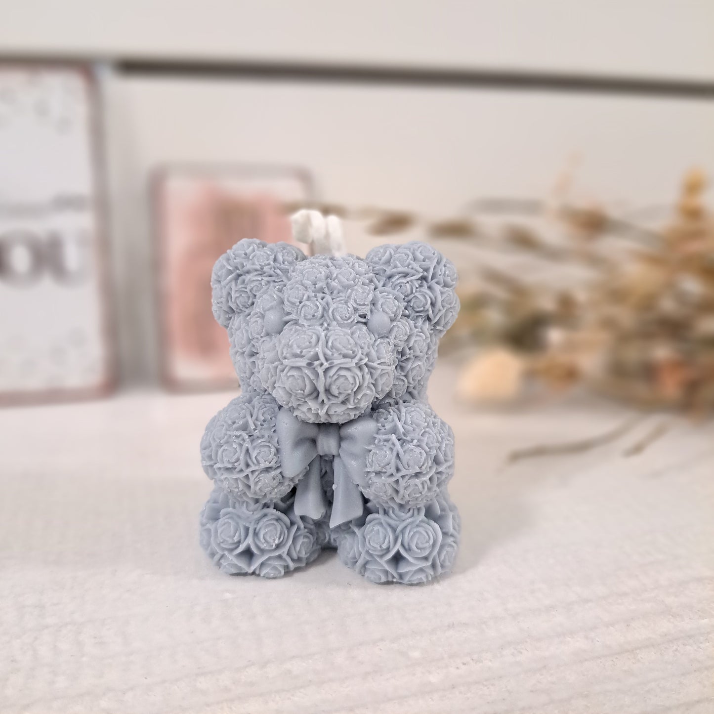 Kerze "Rosenbärchen", 6x5cm, 100% Rapswachs, PERSONALISIERBAR