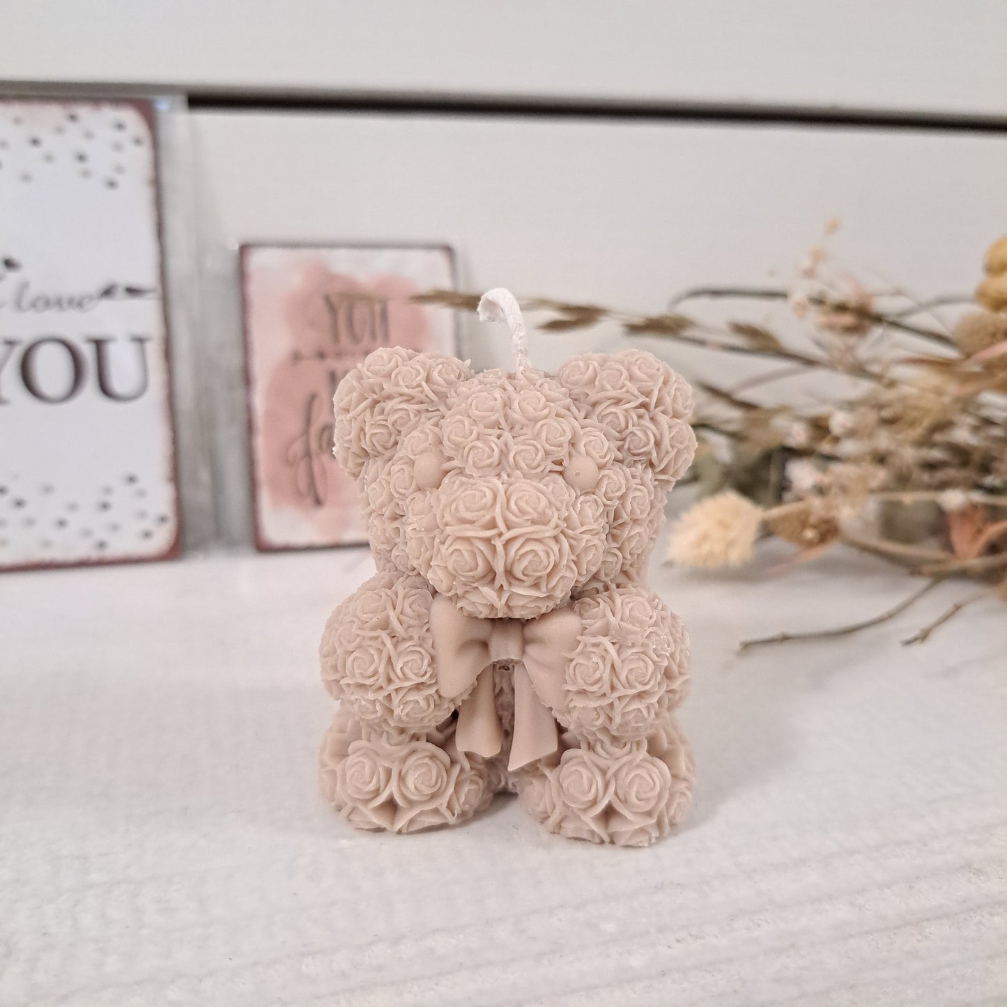 Kerze "Rosenbärchen", 6x5cm, 100% Rapswachs, PERSONALISIERBAR