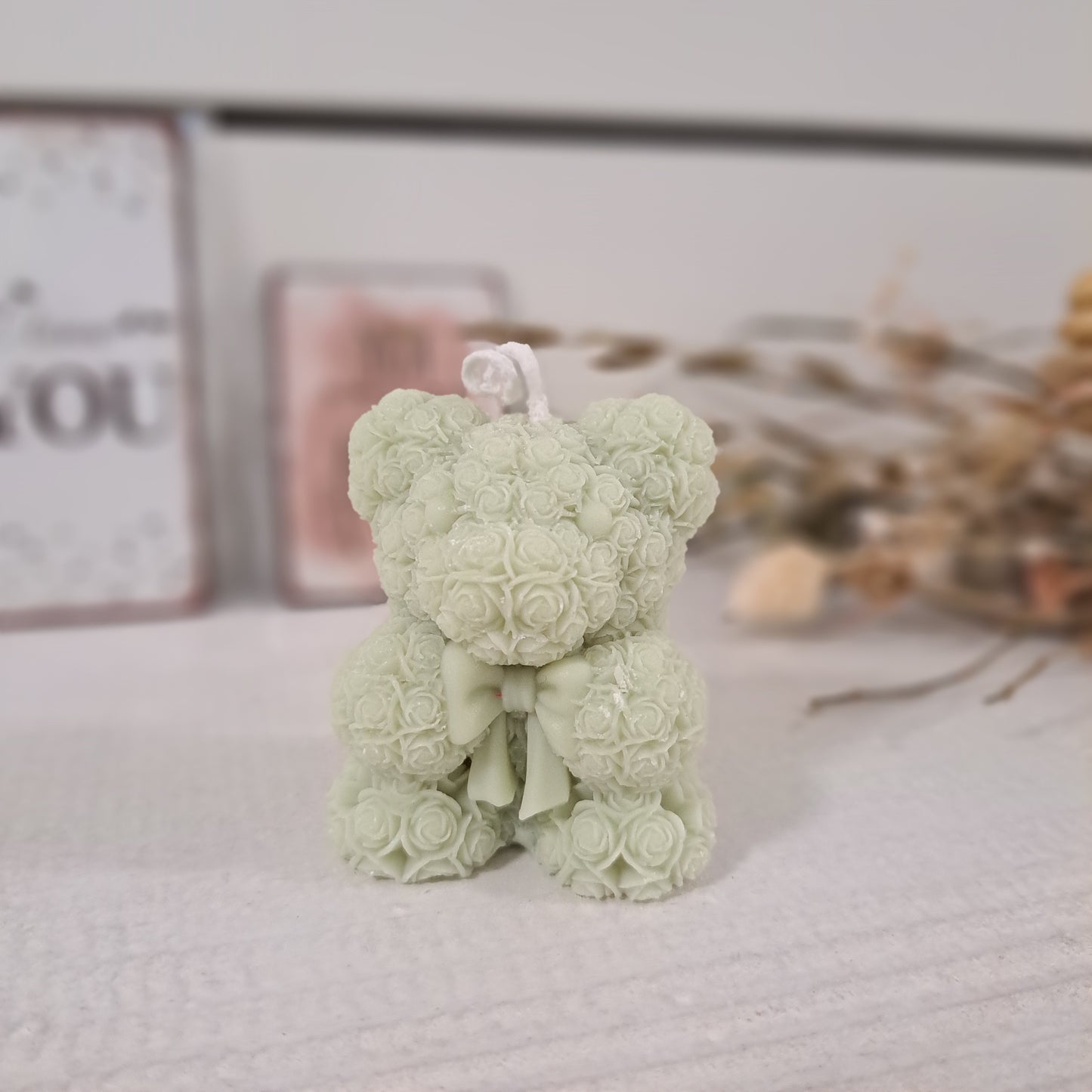 Kerze "Rosenbärchen", 6x5cm, 100% Rapswachs, PERSONALISIERBAR