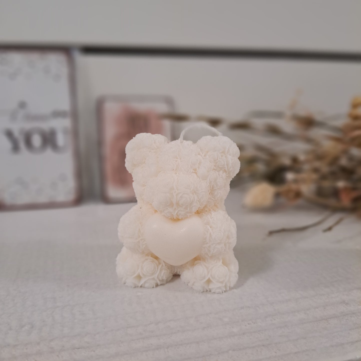 Kerze "Rosenbärchen", 6x5cm, 100% Rapswachs, PERSONALISIERBAR