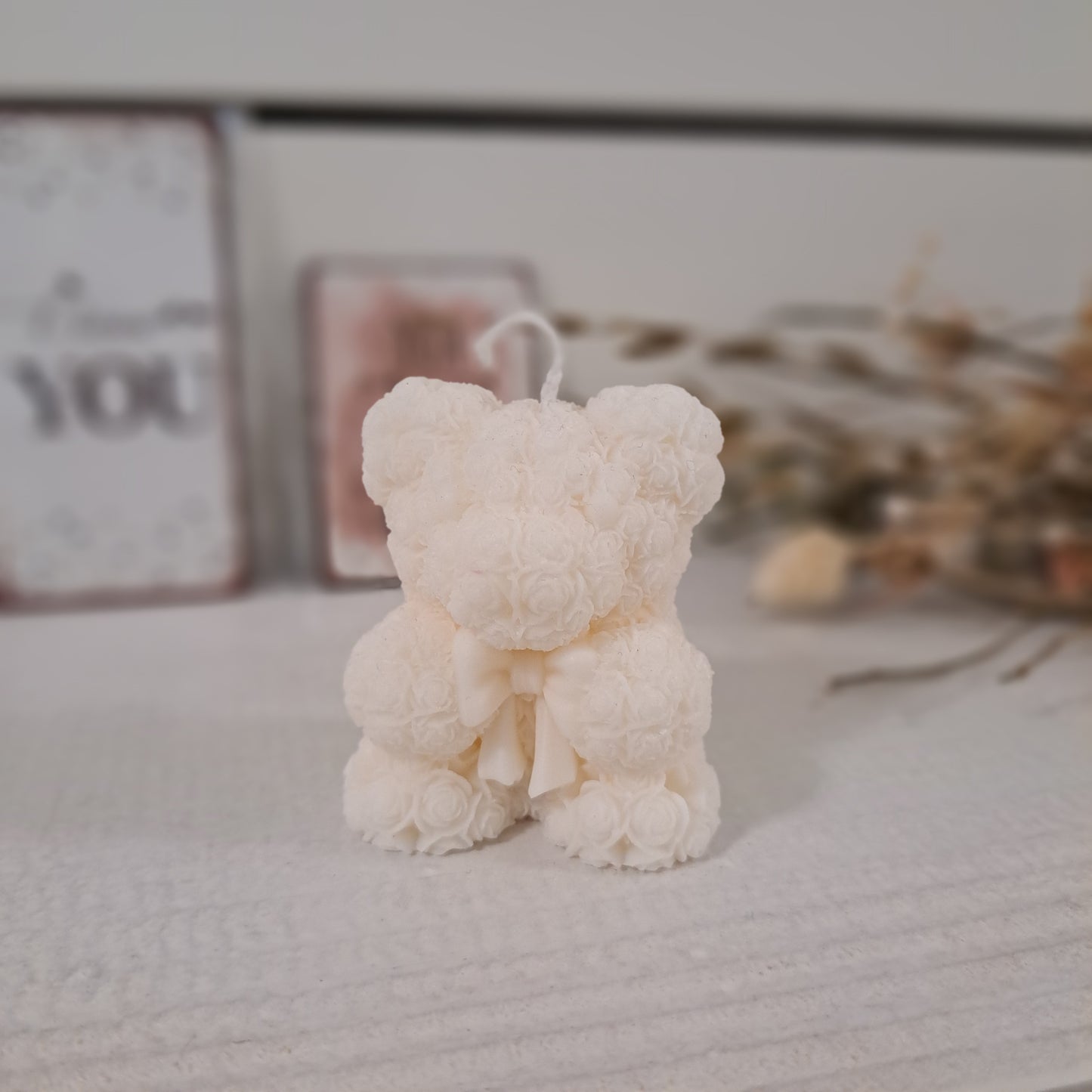 Kerze "Rosenbärchen", 6x5cm, 100% Rapswachs, PERSONALISIERBAR