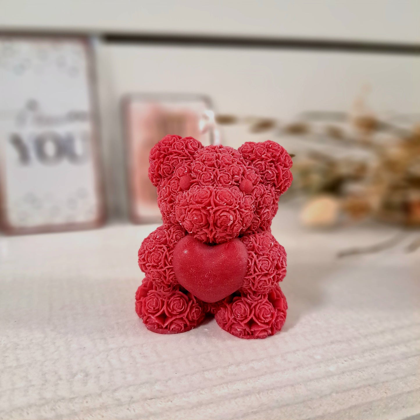 Kerze "Rosenbärchen", 6x5cm, 100% Rapswachs, PERSONALISIERBAR