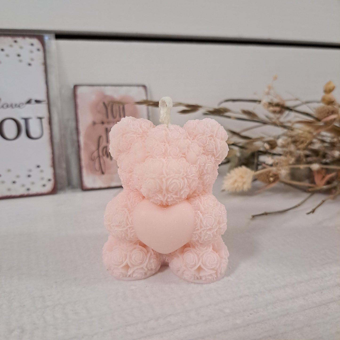 Kerze "Rosenbärchen", 6x5cm, 100% Rapswachs, PERSONALISIERBAR