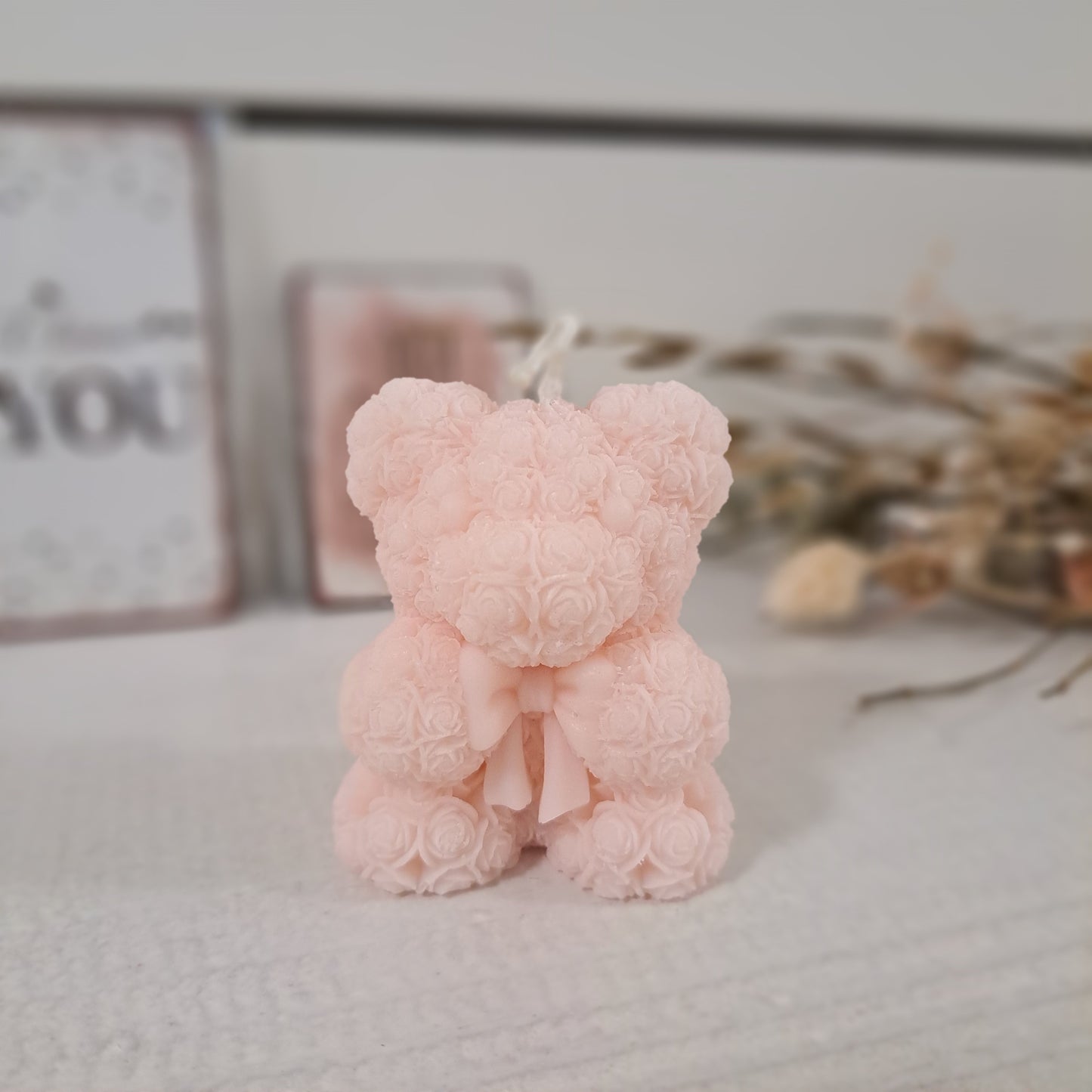 Kerze "Rosenbärchen", 6x5cm, 100% Rapswachs, PERSONALISIERBAR