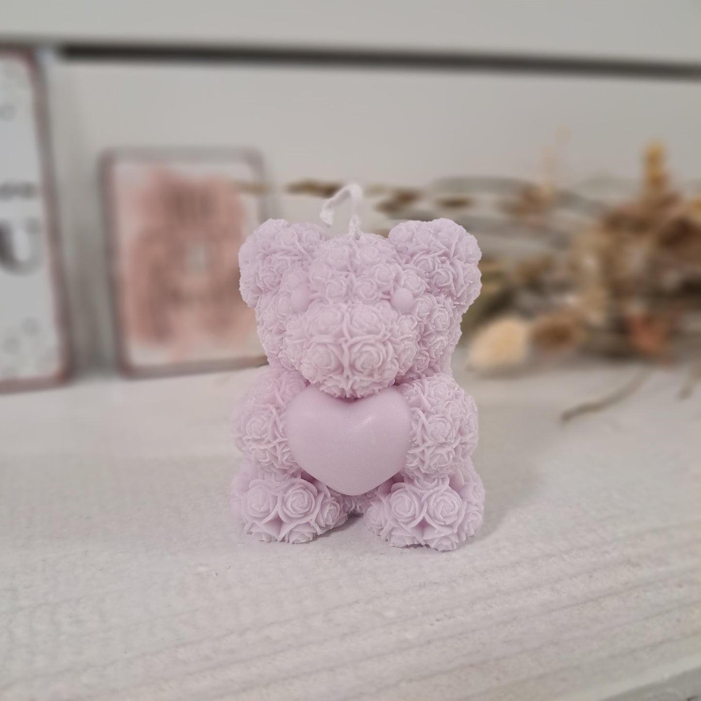 Kerze "Rosenbärchen", 6x5cm, 100% Rapswachs, PERSONALISIERBAR