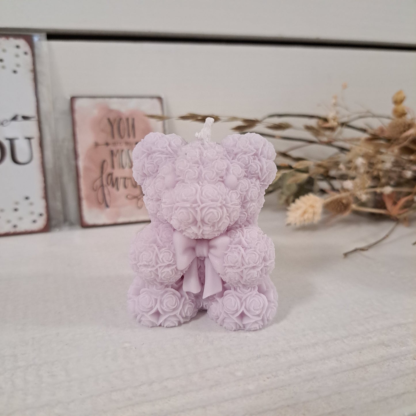 Kerze "Rosenbärchen", 6x5cm, 100% Rapswachs, PERSONALISIERBAR