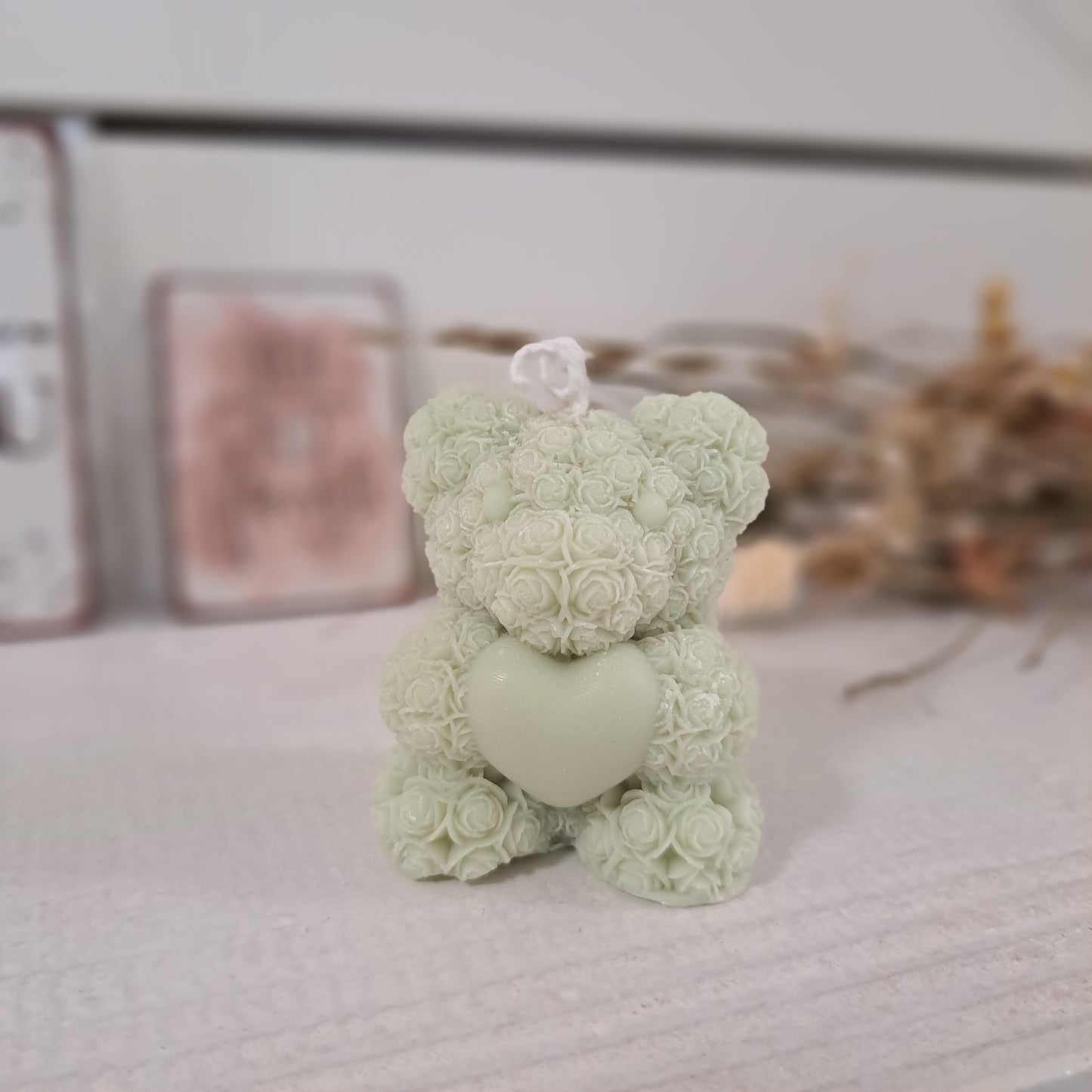 Kerze "Rosenbärchen", 6x5cm, 100% Rapswachs, PERSONALISIERBAR