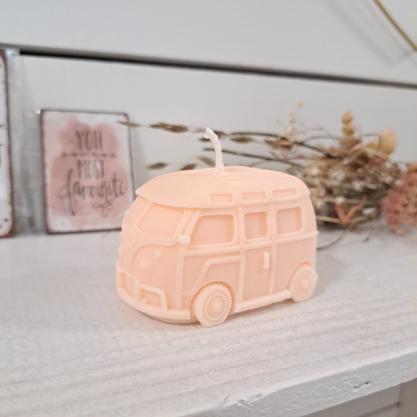 Kerze "VW Bulli", 5x7,5cm, 100% Rapswachs, PERSONALISIERBAR