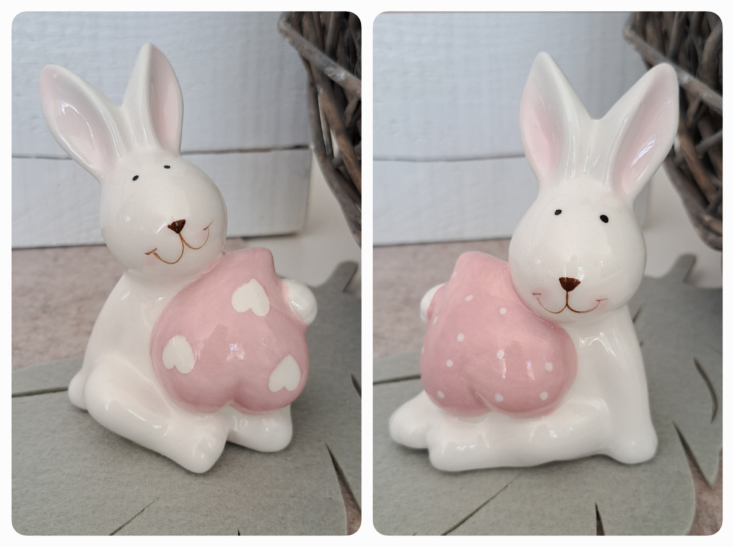 Süße Keramikhasen mit hellrosa Herz - 2 Varianten - 11cm hoch