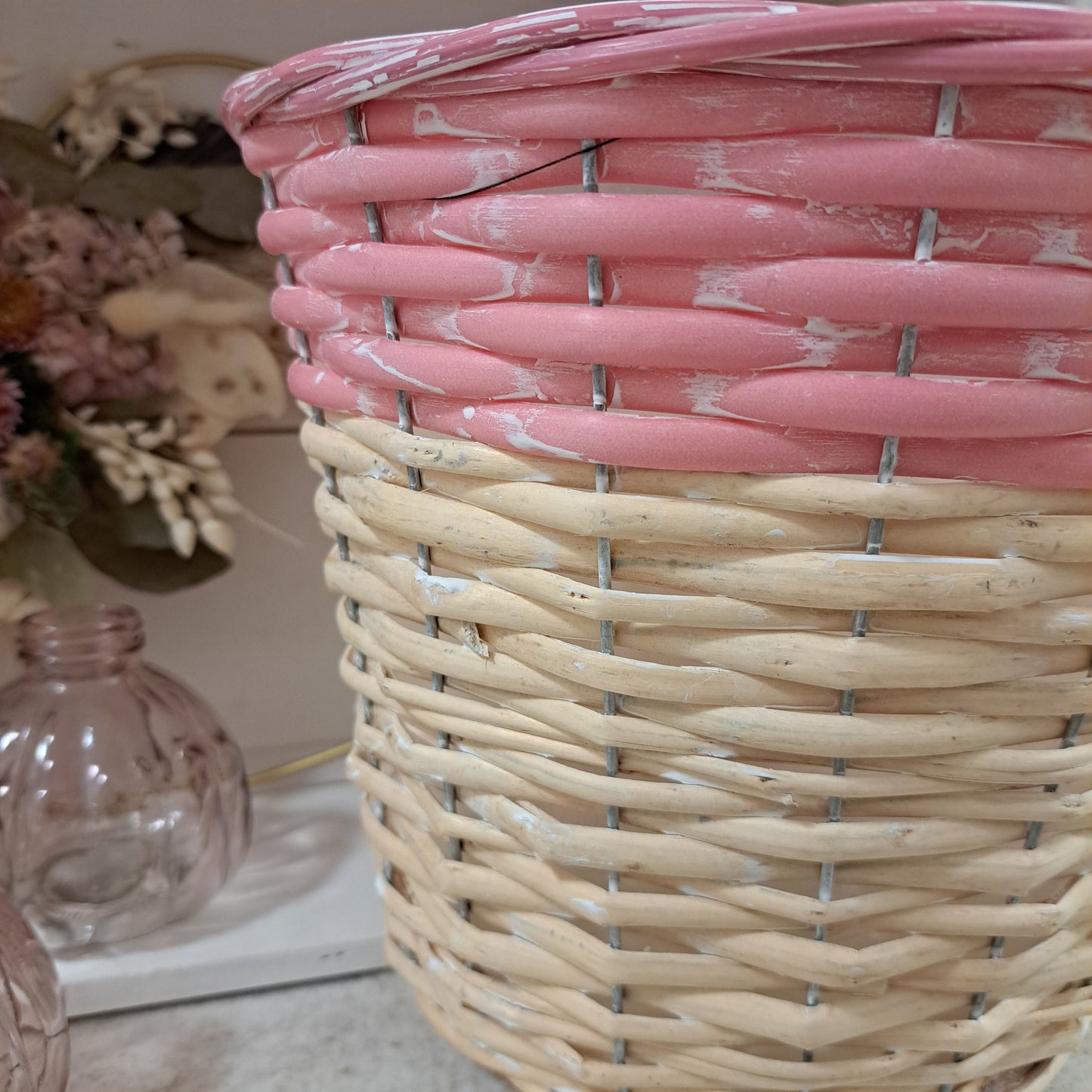 Großer 2-farbiger Korb Rosa/Creme