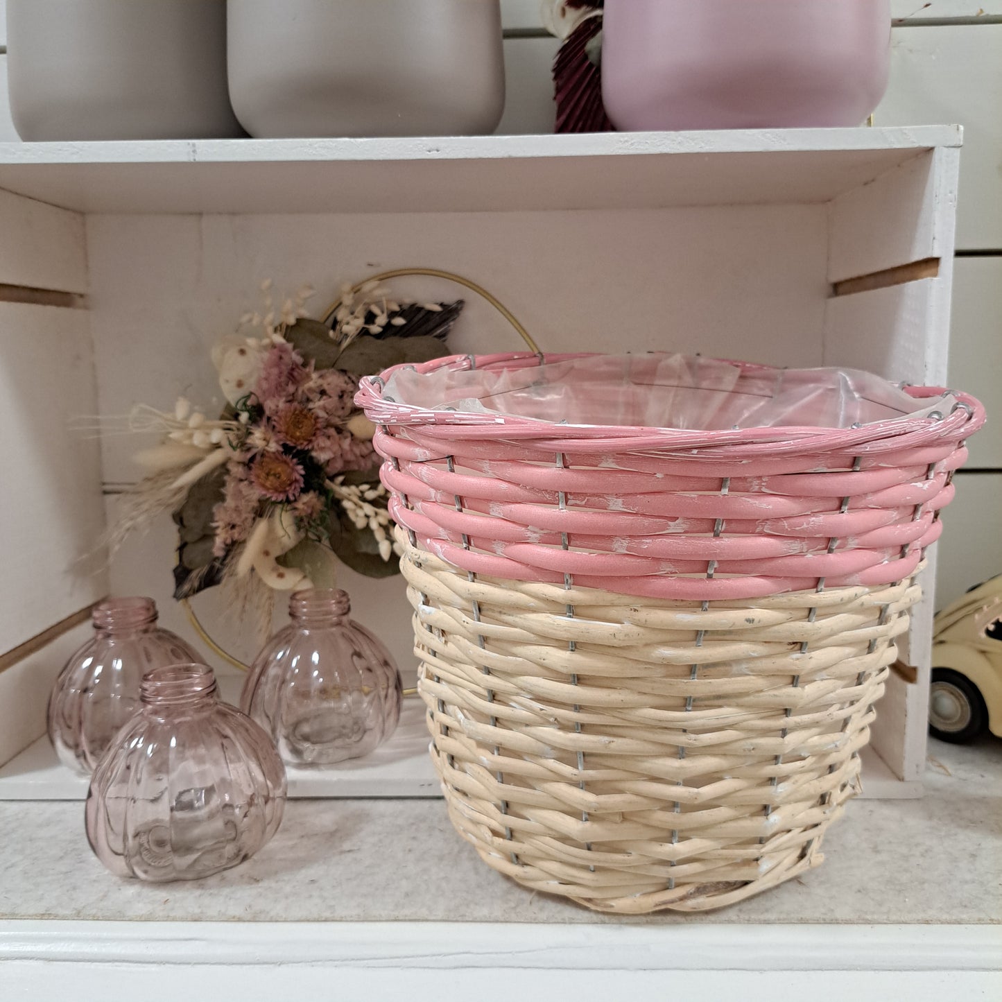 Großer 2-farbiger Korb Rosa/Creme