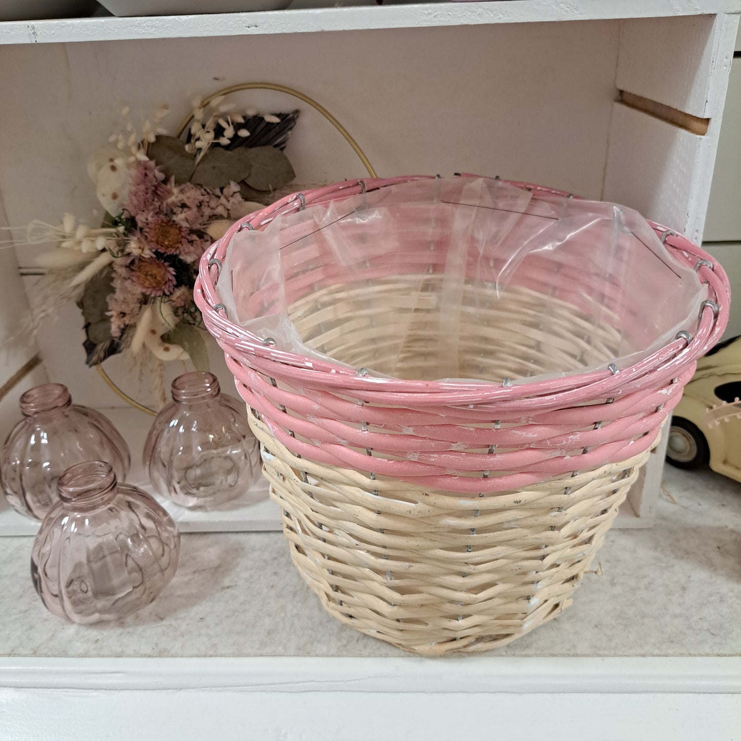 Großer 2-farbiger Korb Rosa/Creme