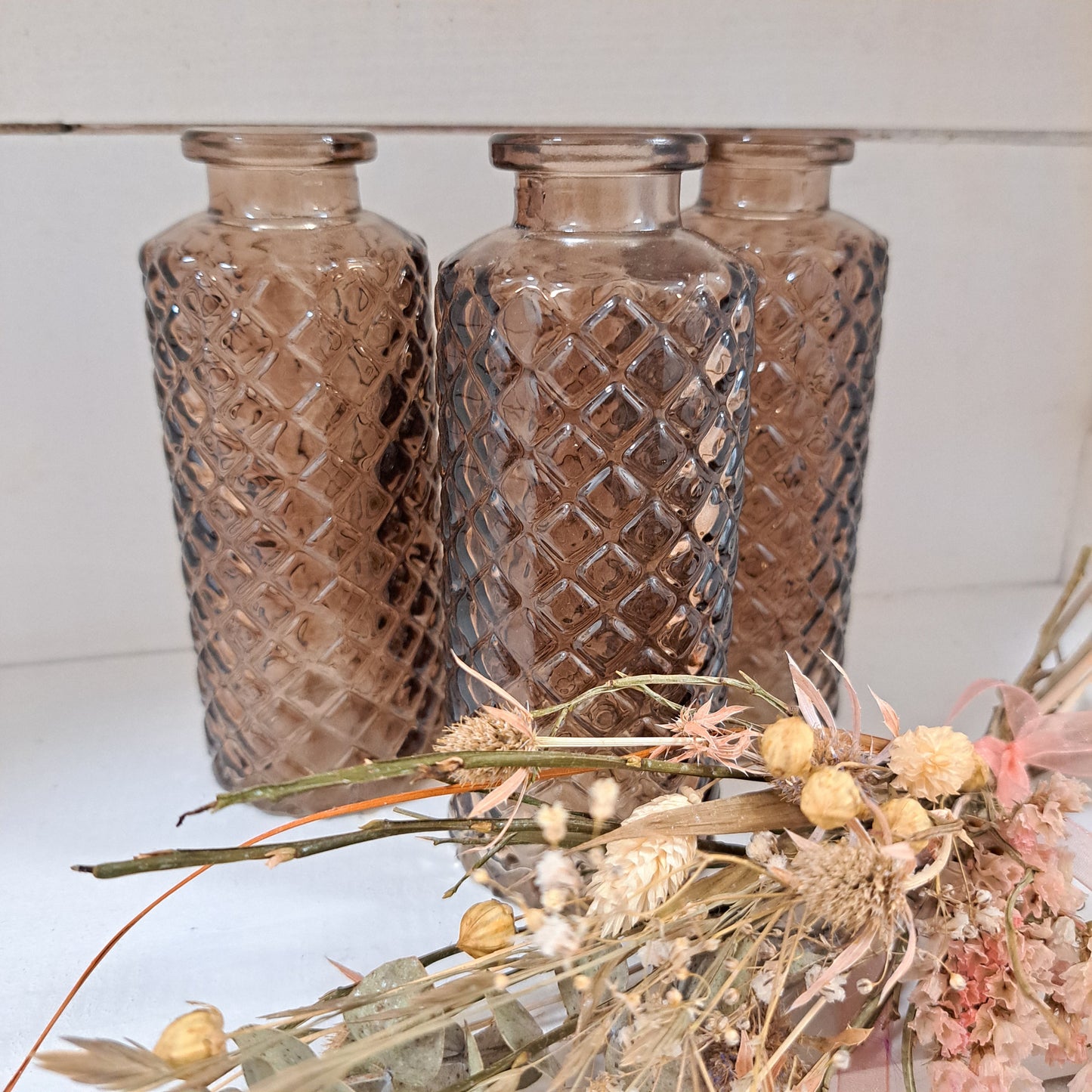 Tischväschen Dekoväschen Taupe mit Rautenmuster