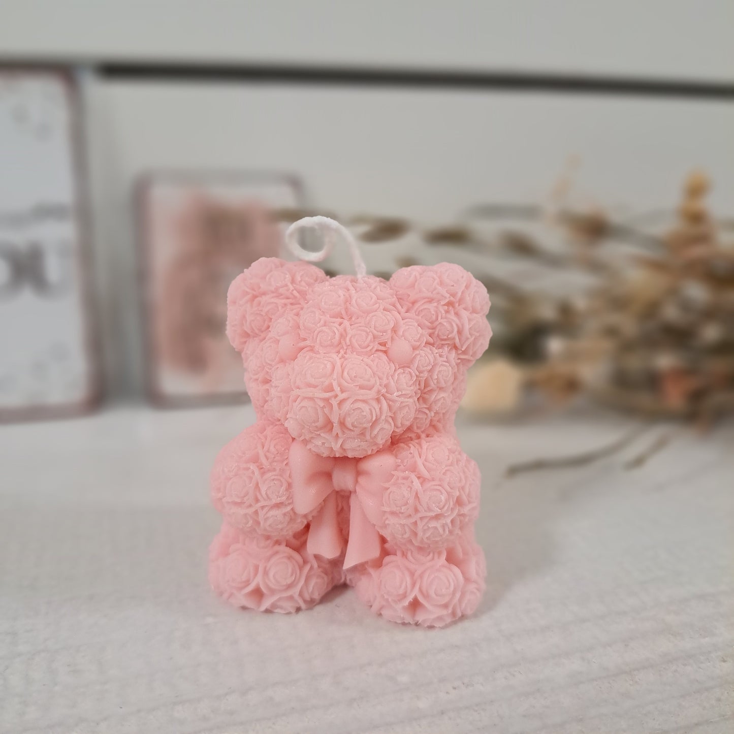 Kerze "Rosenbärchen", 6x5cm, 100% Rapswachs, PERSONALISIERBAR
