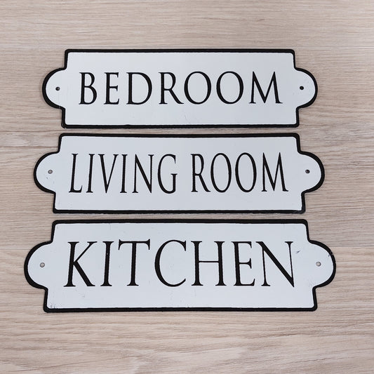 Vintage Schild "Kitchen / Bedroom / Living Room" 26*1*8cm Blech